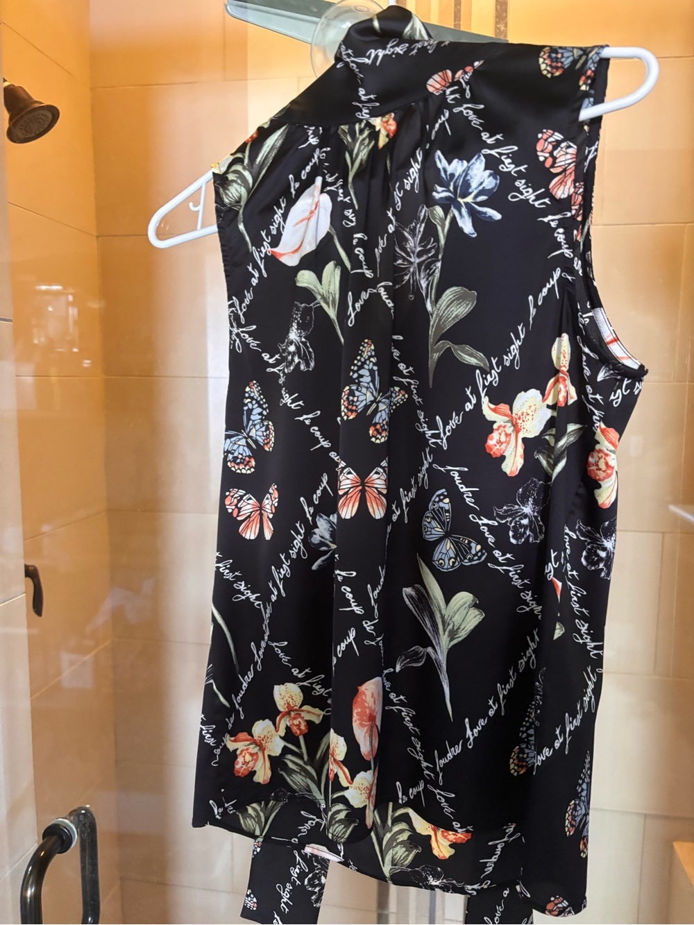 Floral Butterfly Sleeveless Blouse - Black